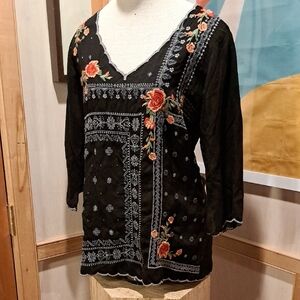 Johnny Was Bennett Tunic with Floral Embroidery S